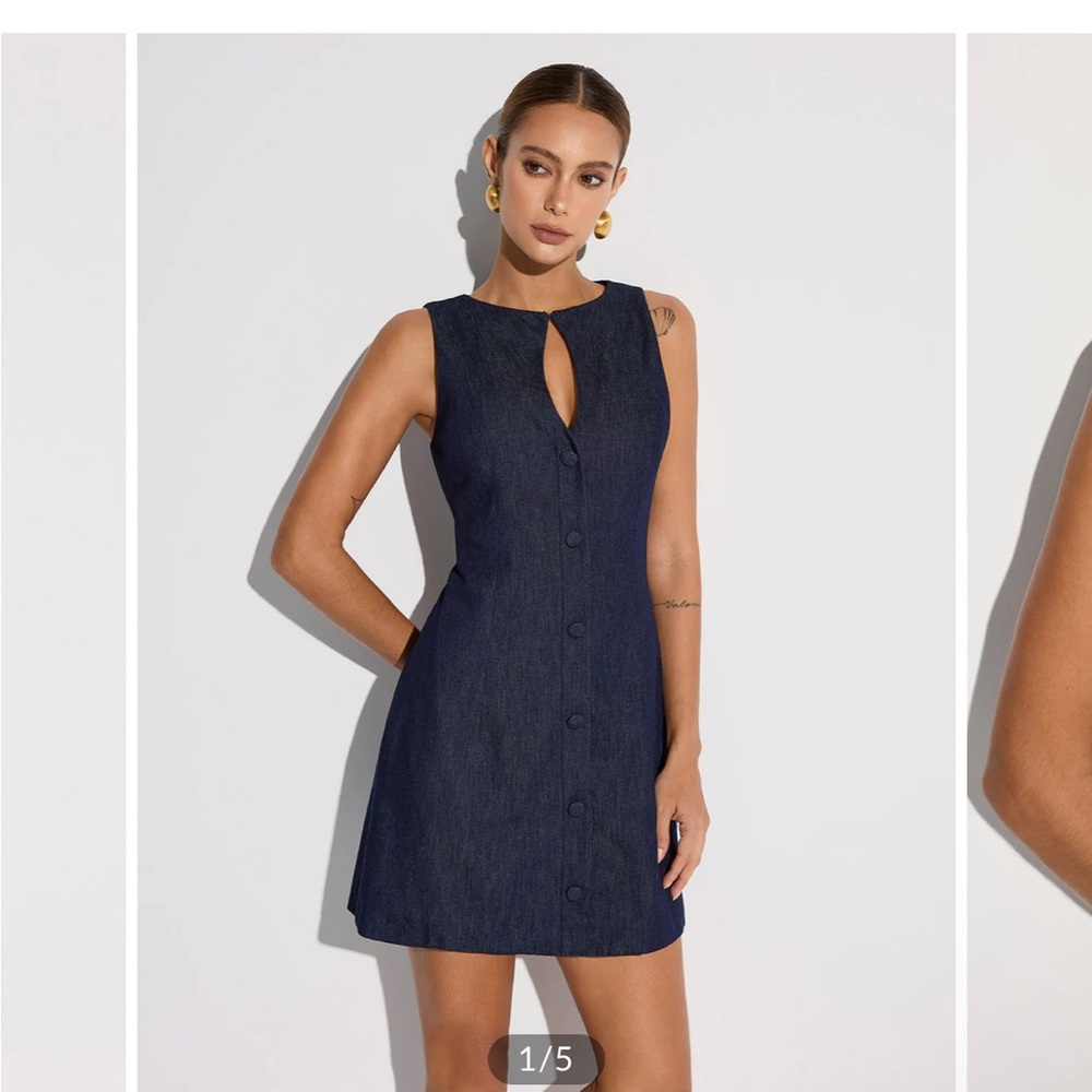 Commense Navy Blue Sleeveless Mini Dress with Front Buttons